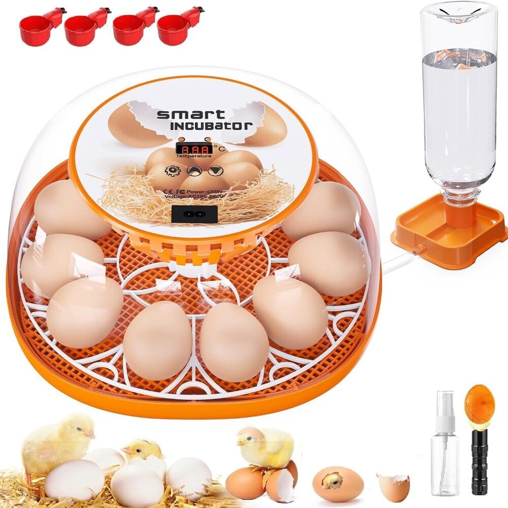 12 Egg Incubator ABS Material Automatic Egg Turning Water Adding LED Egg Candler